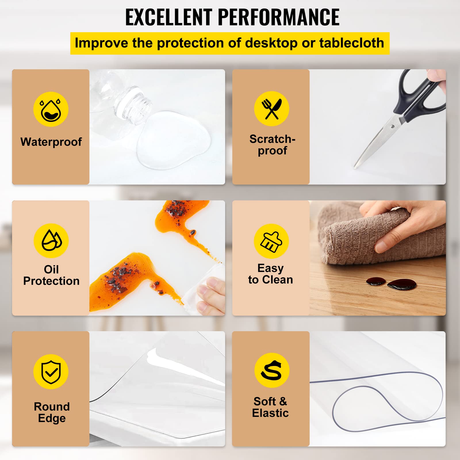 Vevor 90 X 44 Inch Clear Table Cover Protector, 1.5Mm Thick Clear Desk Protector Table Pads, Plastic Tablecloth Table Protector